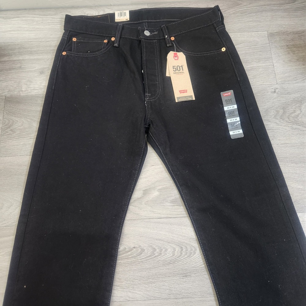 Levi‎ 501 Original Black Jeans Size 33 x34 Button Fly Straight Leg Classic Fit